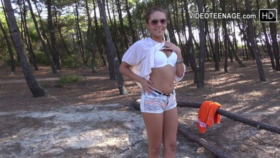 Rosy sugar baby at public dirt