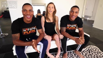 Hot Guys Fuck featuring Petite Blonde's fmm in threesome scene