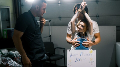 Harmonious Danny Mountain and Madi Collins at father s day trailer