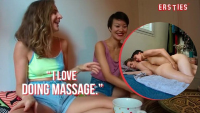 Lesbian massage scene with charming June from Ersties